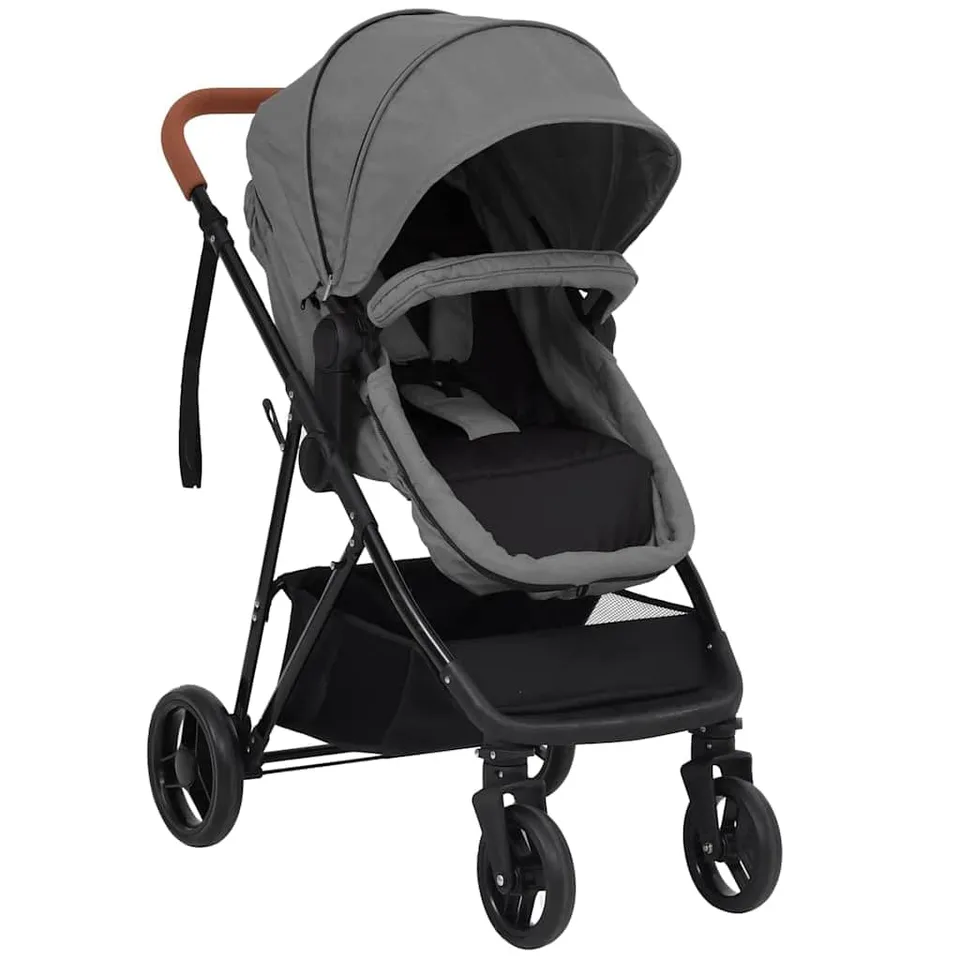 vidaXL Baby 2-in-1 Kinderwagen Buggy Hellgrau Schwarz Stahl