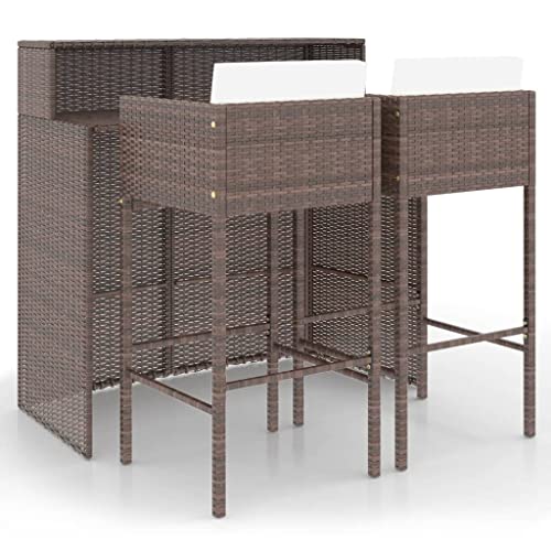vidaXL Gartenbar-Set 3-tlg. Poly Rattan braun mit Kissen