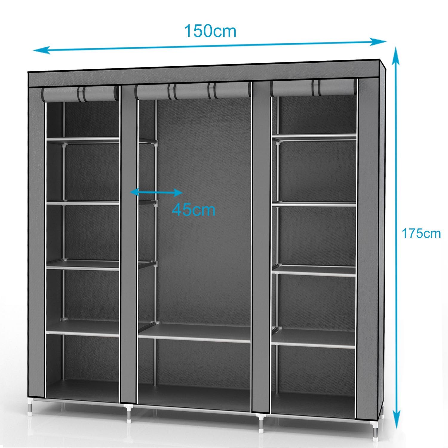 Intirilife Faltschrank 150x175x45 asch grau Reissverschluss