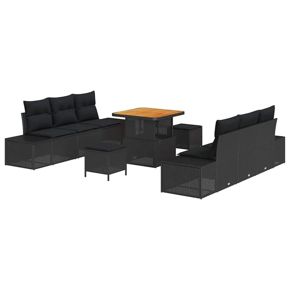 vidaXL Gartensofa-Set Schwarz 9-tlg Poly-Rattan