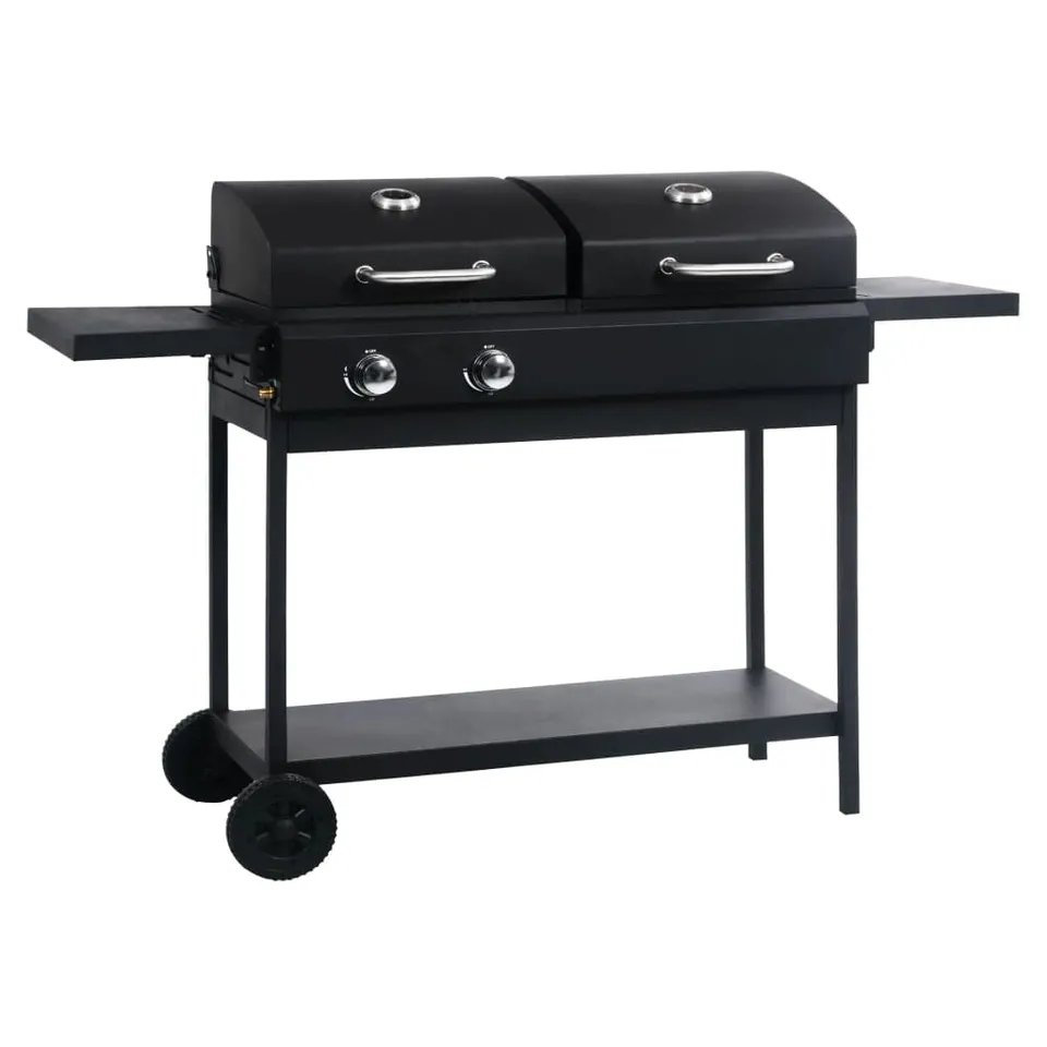 vidaXL Heim & Garten Gas-Holzkohle-Grill 2 Brenner mit Deckel