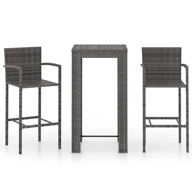 vidaXL Gartenbar Set 3-tlg. Bartisch Grau Polyrattan