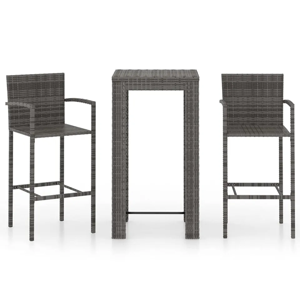 vidaXL Gartenbar Set 3-tlg. Bartisch Grau Polyrattan