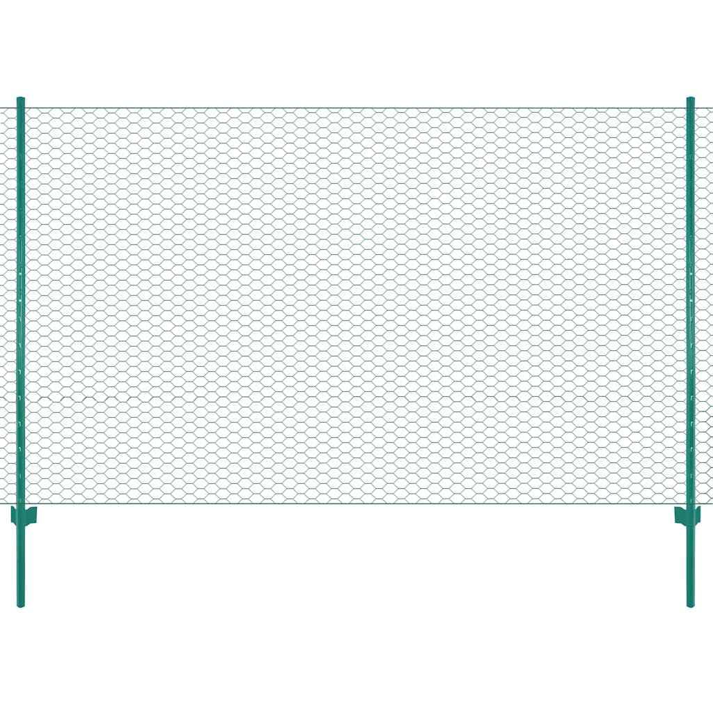 vidaXL Maschendrahtzaun mit Pfosten Stahl Grün 25x1 m 25 mm