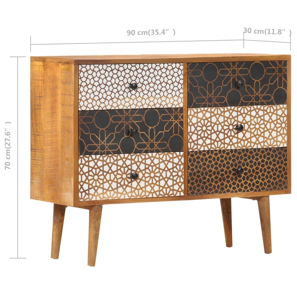 vidaXL Möbel Sideboard Mangoholz 90 cm 6 Schubladen Druckmuster