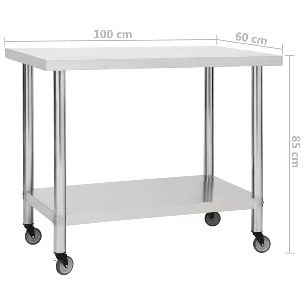 vidaXL Arbeitstisch Rollen Edelstahltisch 100x60x85 cm Silber