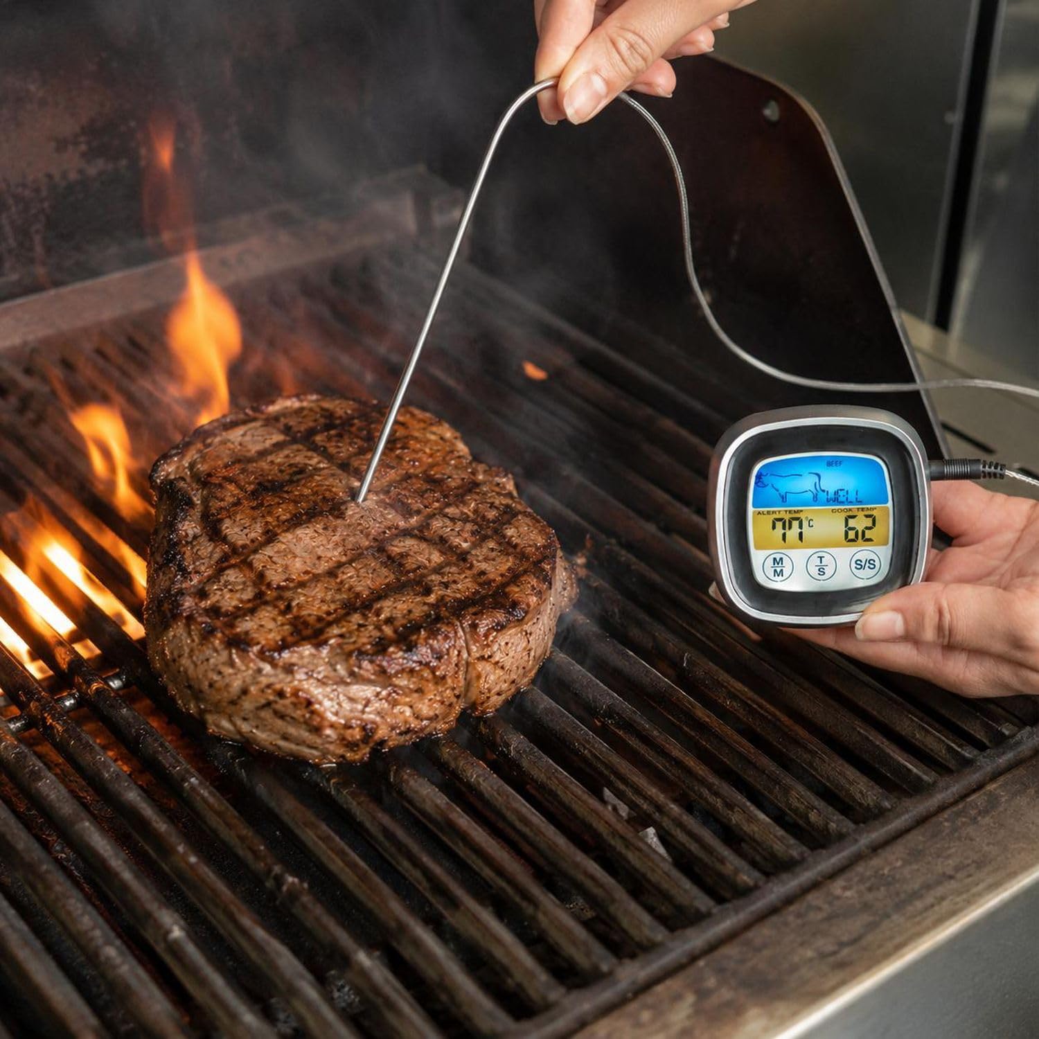 Intirilife Küche Grillthermometer digital Weiß 7x7 cm Timer