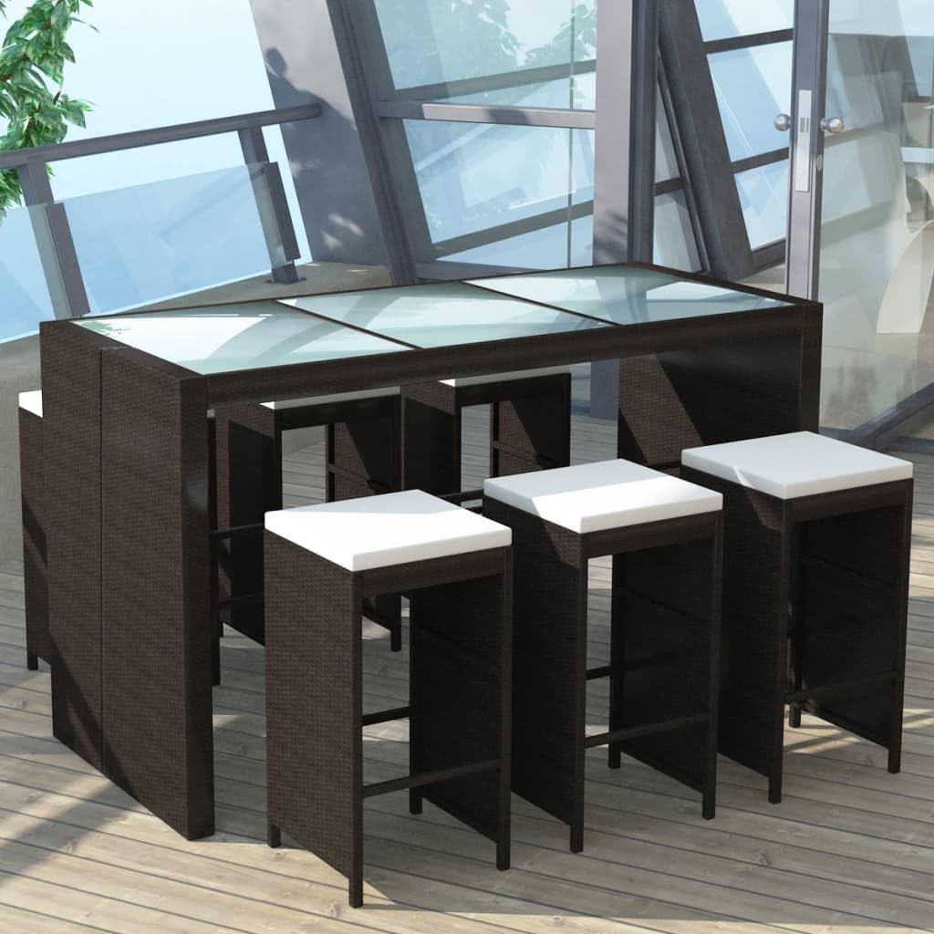 vidaXL Gartenbar Set 7-tlg PE Rattan Braun Bartisch 6 Hocker