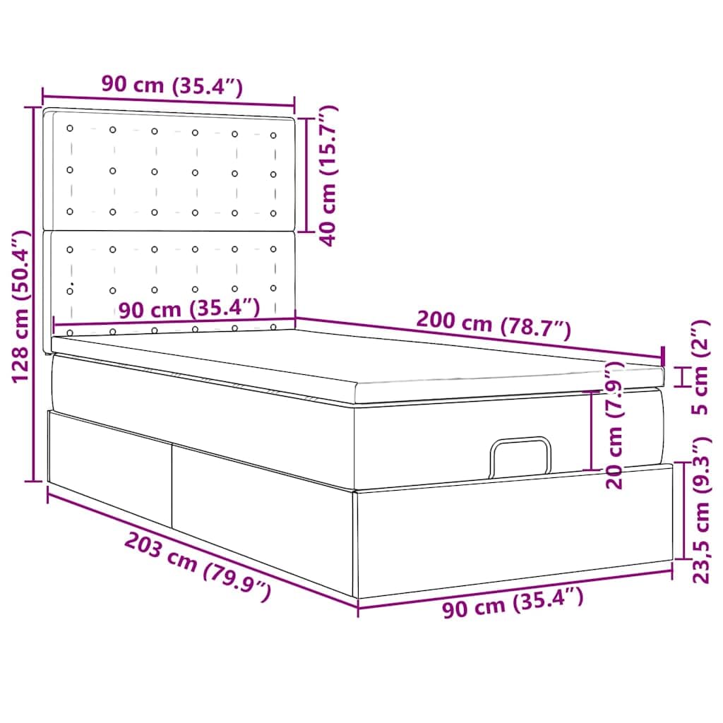 vidaXL Ottoman-Bett Dunkelgrau 90x200 Samt Stauraum