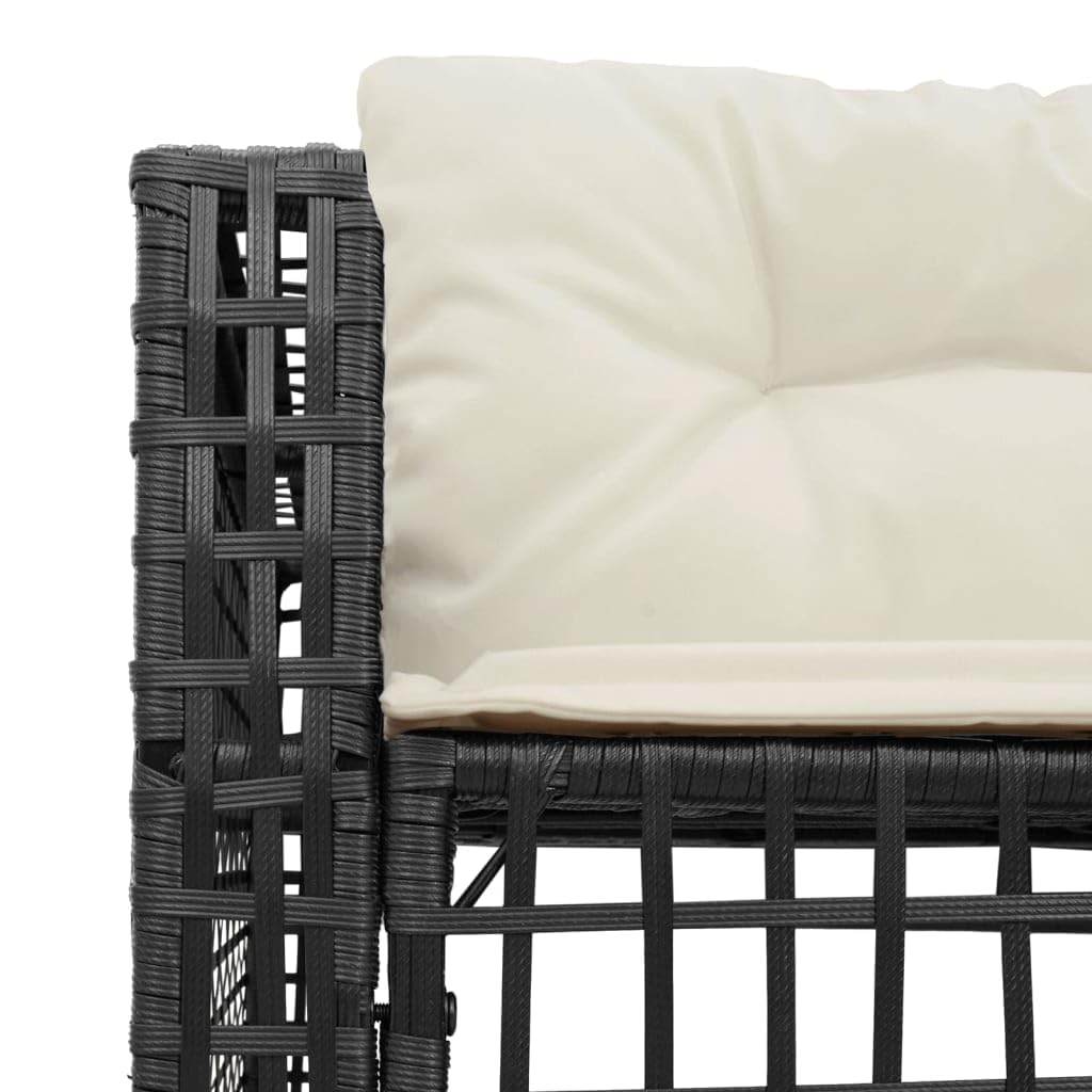 vidaXL Heim & Garten Gartensofa L-Form Schwarz-Creme Rattan mit Hocker