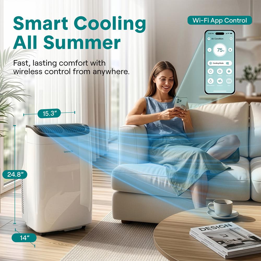 Serenelife Portable AC 10000 BTU Klimagerät Grau mit WLAN
