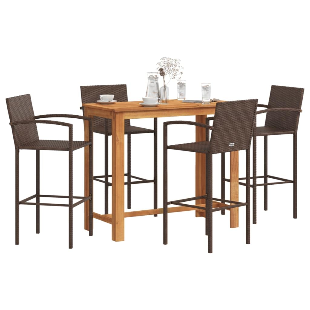 vidaXL Gartenbar-Set 5-TLG. Braun Akazie Poly Rattan 4 Hocker