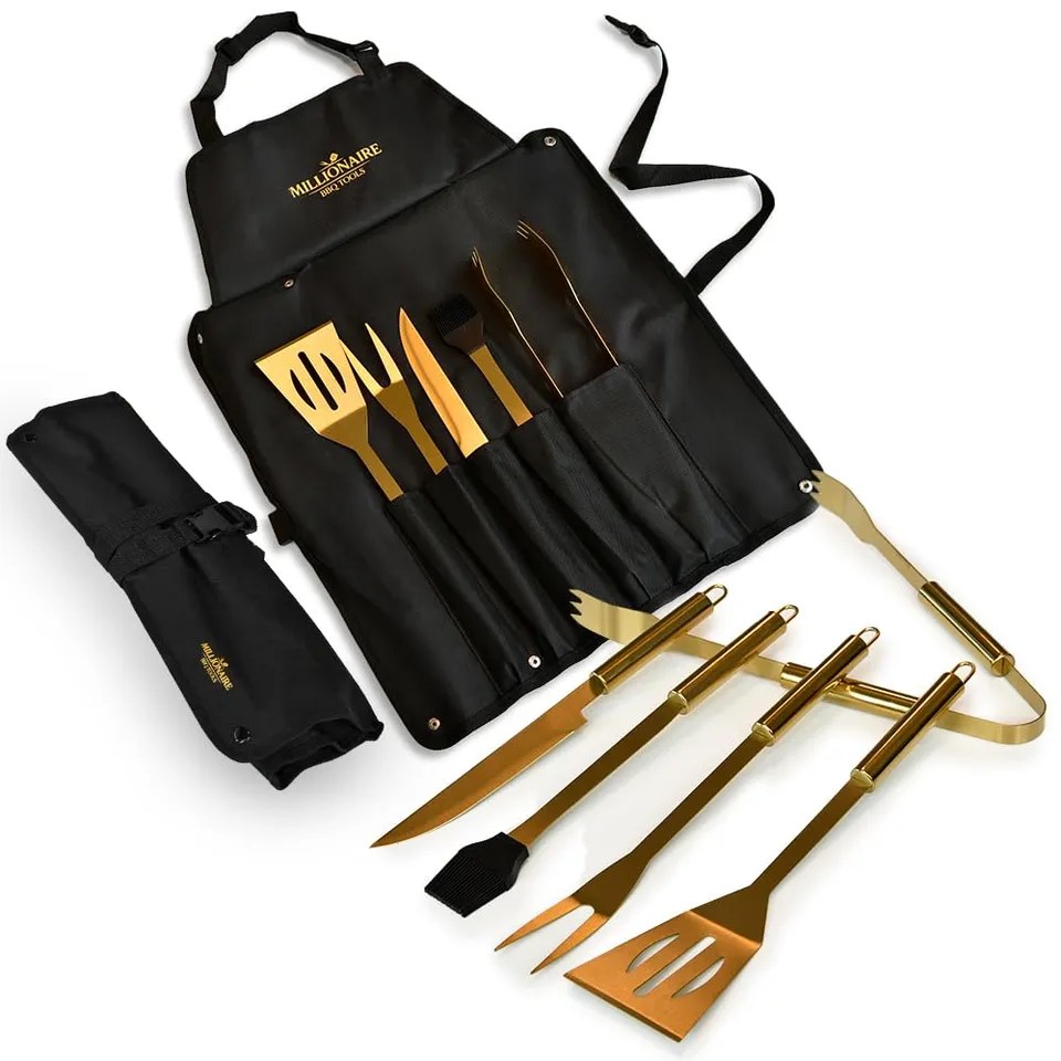 Mikamax Bar & Kitchen Millionaire BBQ Tools Grillset 5-tlg Gold