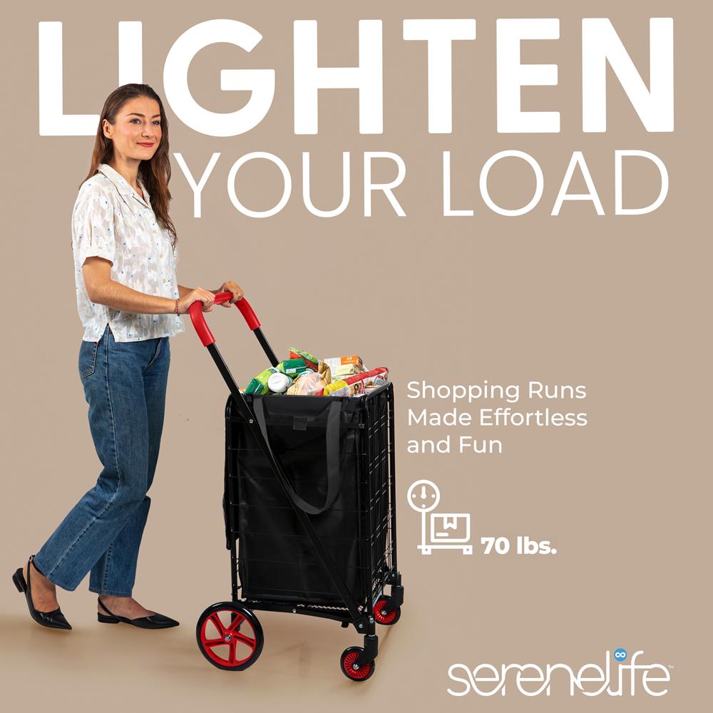 Serenelife Storage Einkaufstrolley klappbar rot 70 lbs