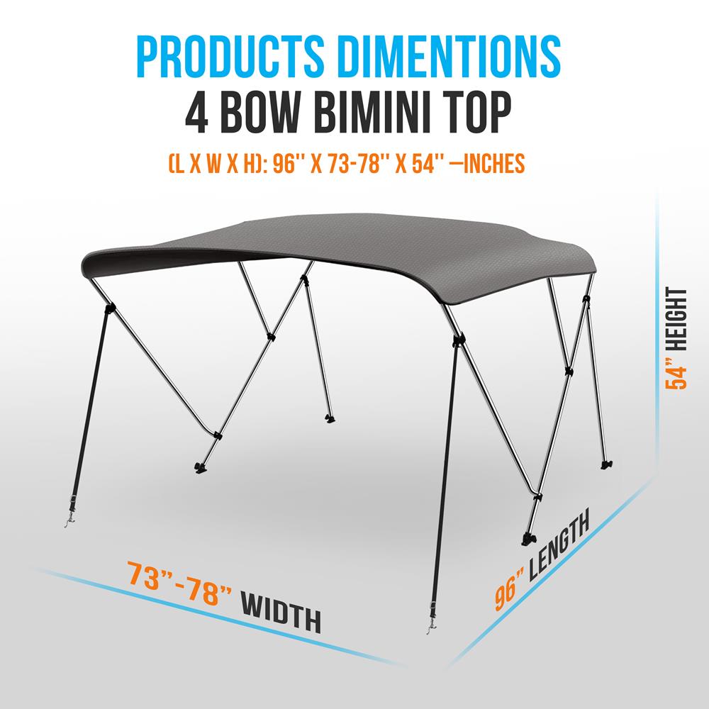 Serenelife Bimini Top 4-Bow Boot grau 73-78 Zoll