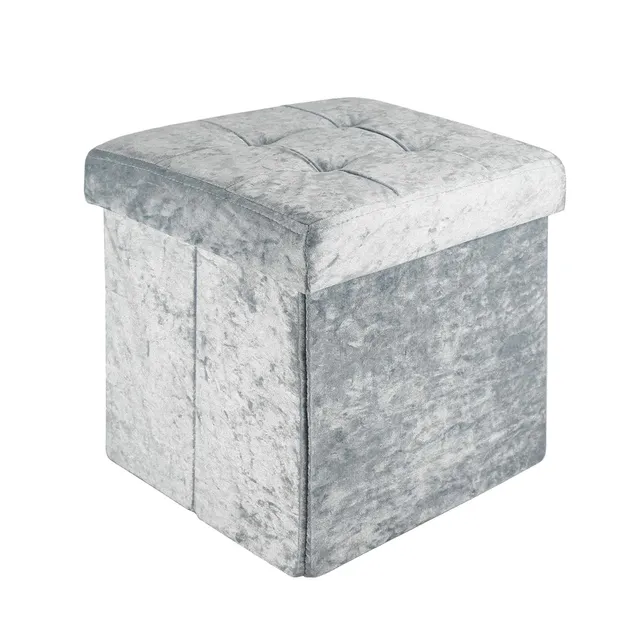 Intirilife Sitzhocker 30x30x30 Samt Blaugrau mit Stauraum