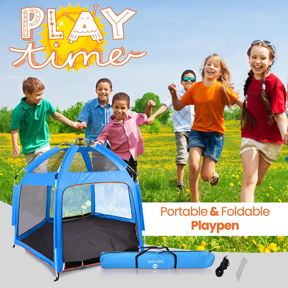 Serenelife Pet Care Laufstall faltbar blau 6-teilig UV-Schutz
