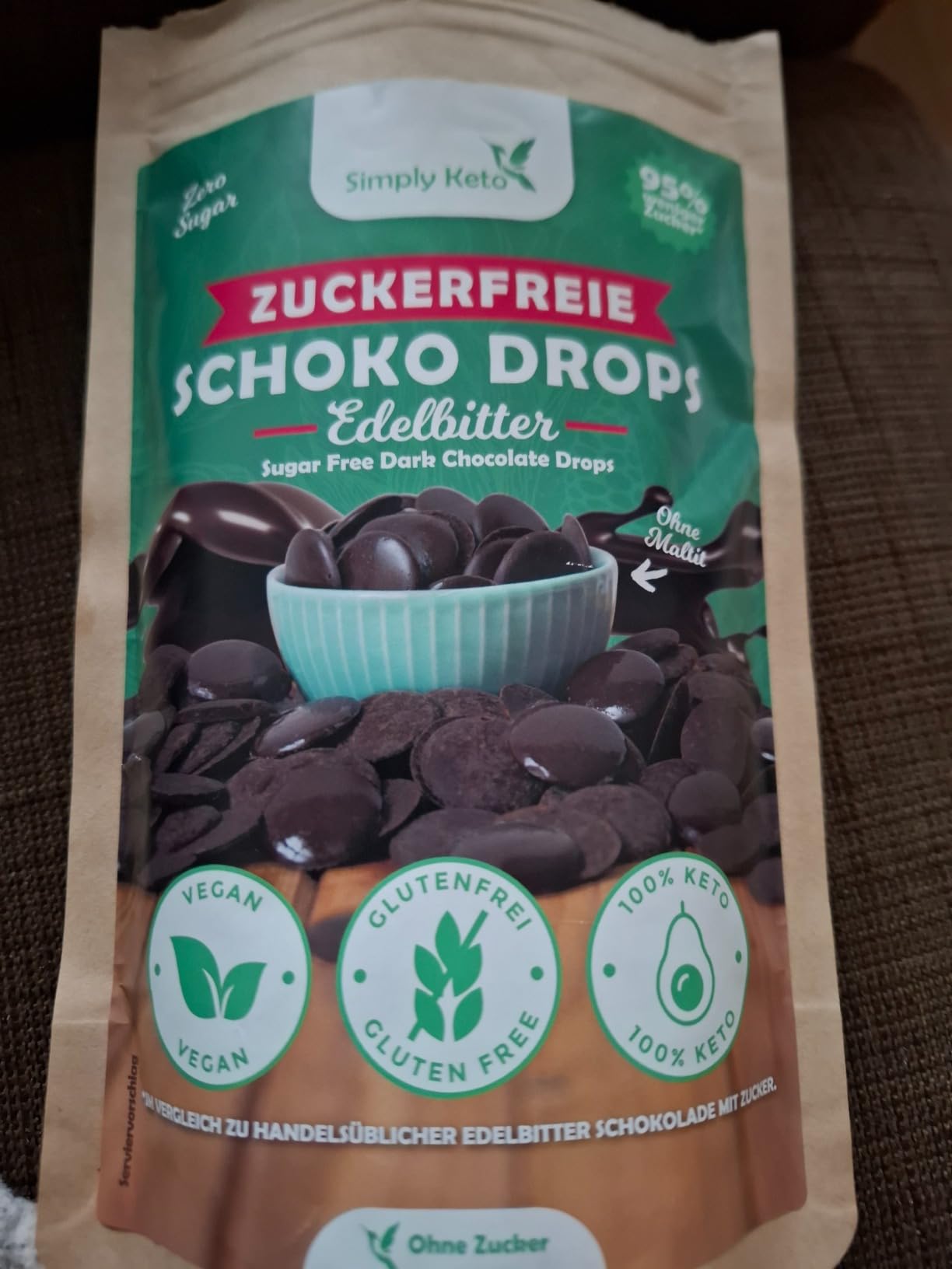 Simply Keto Schokodrops Edelbitter zuckerfrei 200g vegan