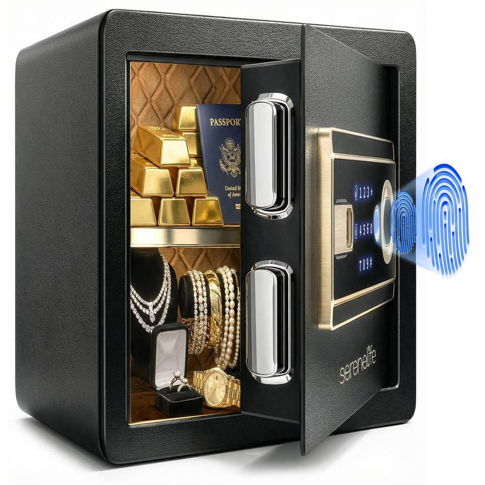 Serenelife Storage Tresor SLSVP25 Fingerabdruck schwarz mit LED