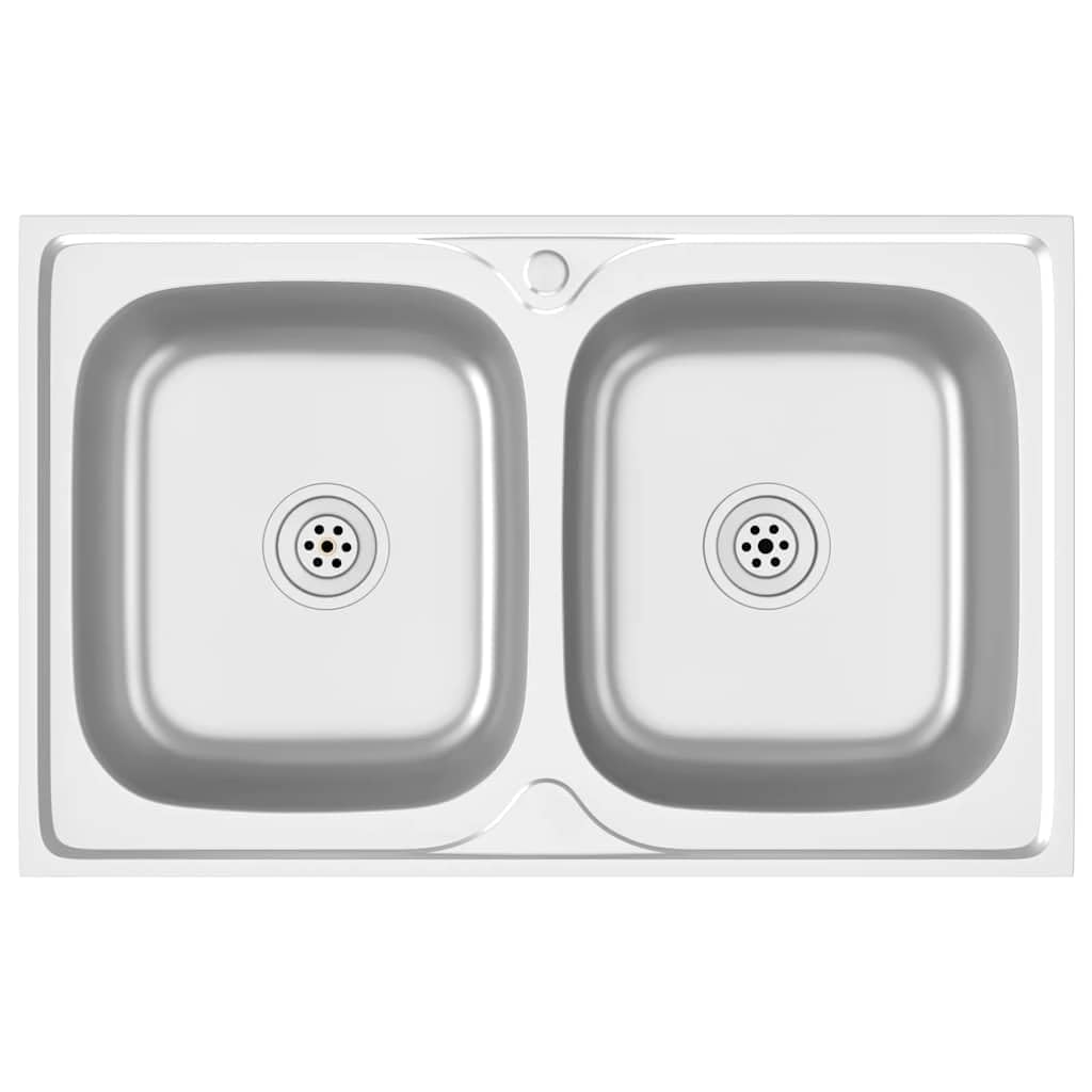 vidaXL Doppelspüle 800x500x155 mm Edelstahl Spüle Silber