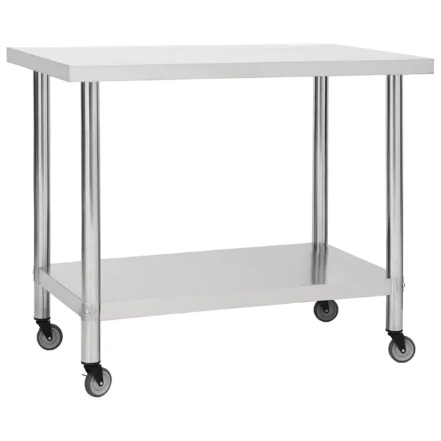vidaXL Arbeitstisch Rollen Edelstahltisch 100x60x85 cm Silber