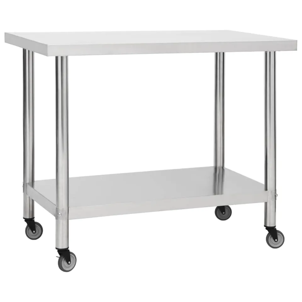 vidaXL Arbeitstisch Rollen Edelstahltisch 100x60x85 cm Silber