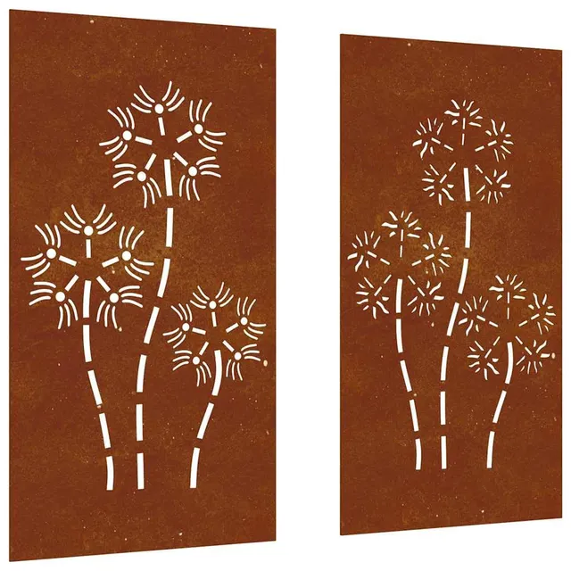 vidaXL Garten-Wanddeko 2-tlg. 105x55 cm Cortenstahl Blumen