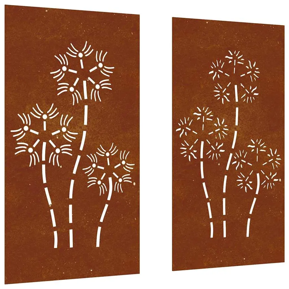 vidaXL Garten-Wanddeko 2-tlg. 105x55 cm Cortenstahl Blumen
