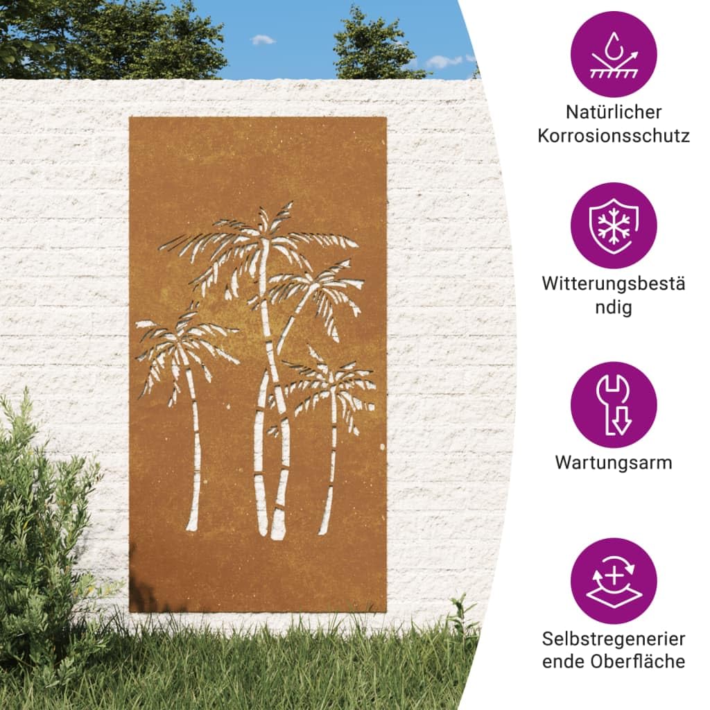 vidaXL Garten-Wanddeko 105x55 cm Cortenstahl Palmen