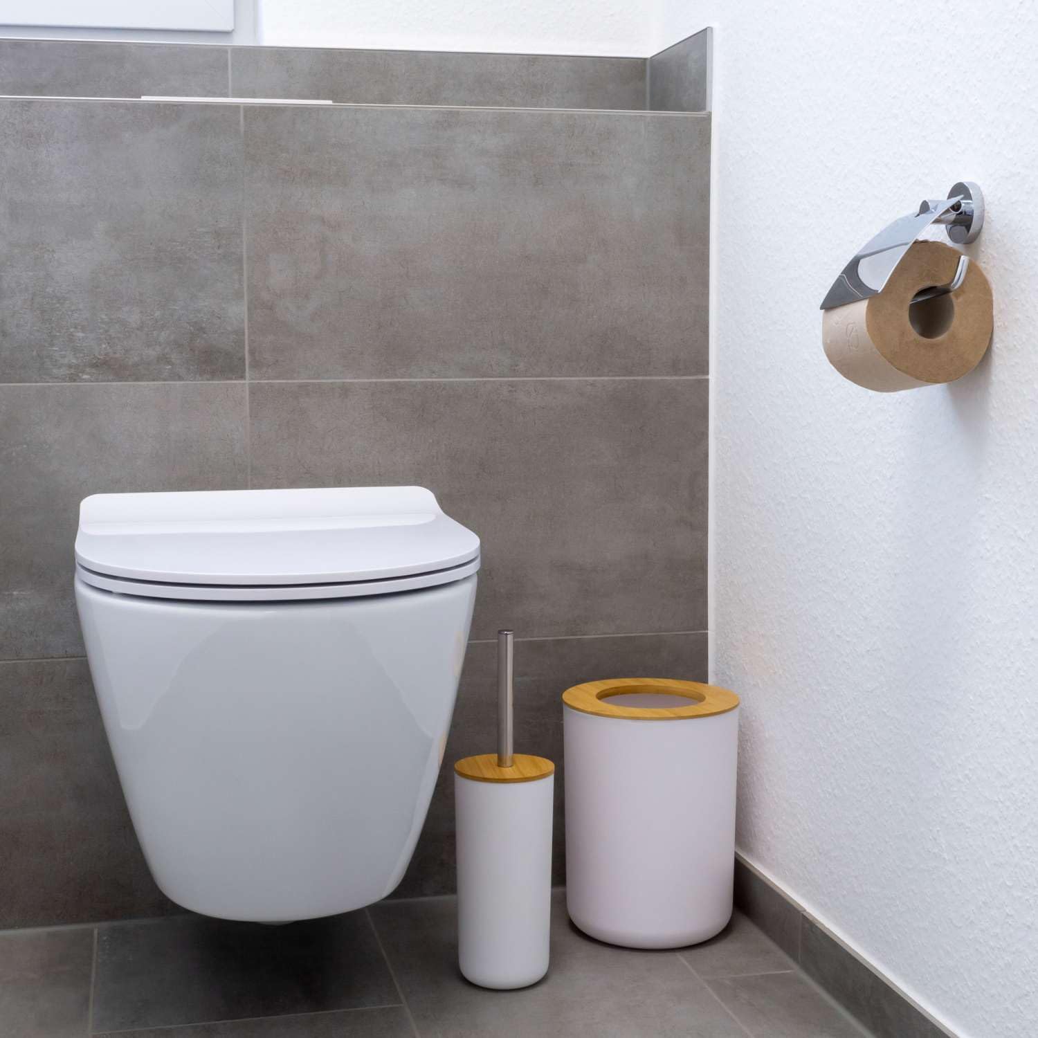 Intirilife Badezimmer Set 6-teilig Weiß Bambus Badaccessoires