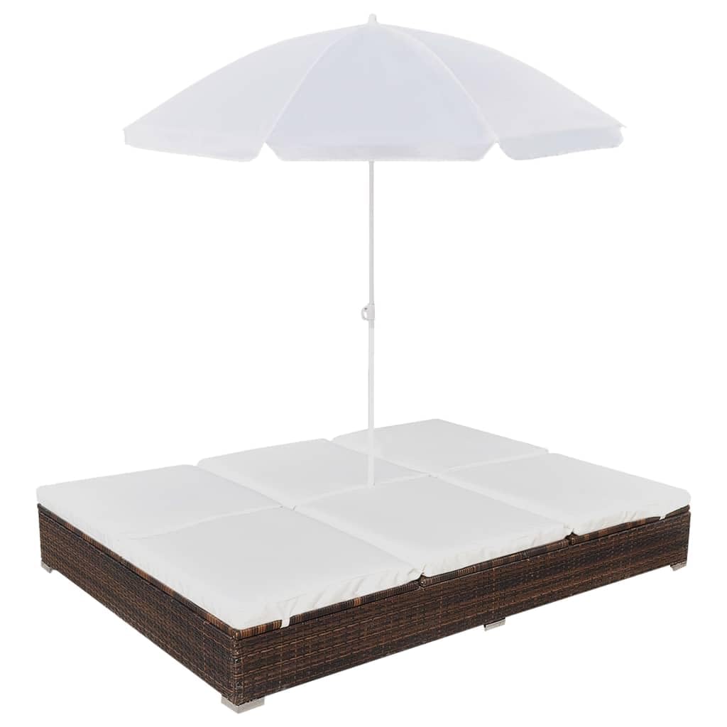 vidaXL Outdoor-Loungebett Braun Rattan Sonnenliege 2 Personen