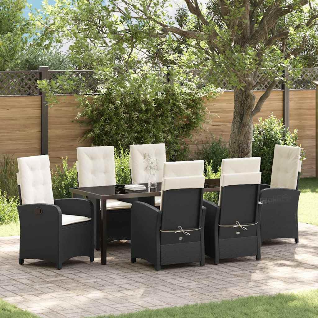 vidaXL Garten Essgruppe 7-tlg Poly-Rattan Schwarz-Cremeweiß 6-Sitzer