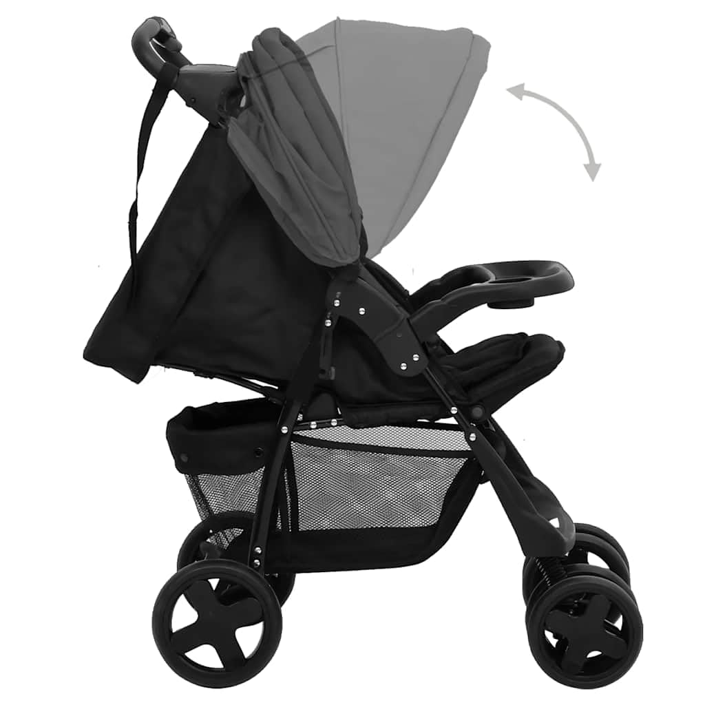 vidaXL Baby Kinderwagen 2-in-1 Buggy Dunkelgrau Stahl Klappbar