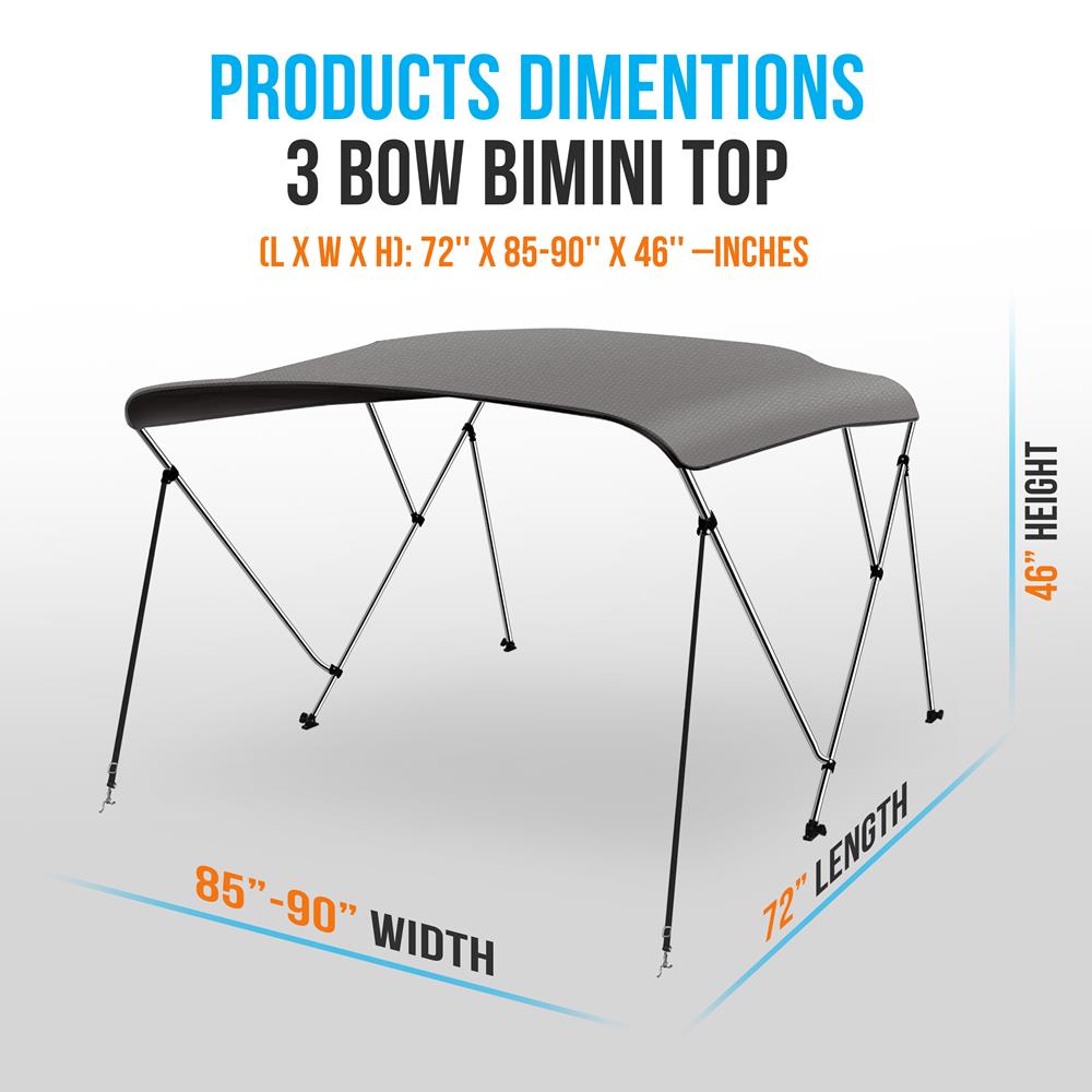 Serenelife Bimini Top 3 Bow Bootsverdeck Grau 183 cm