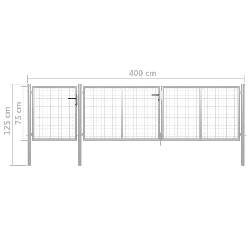 vidaXL Gartentor Stahl 400x75 cm silber mit Schloss