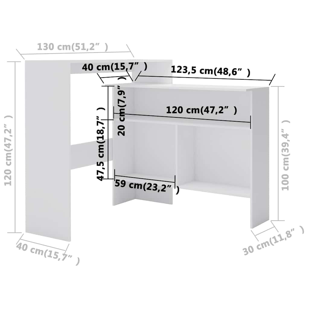 vidaXL Bartisch Stehtisch Weiß 130x40x120 cm Holz