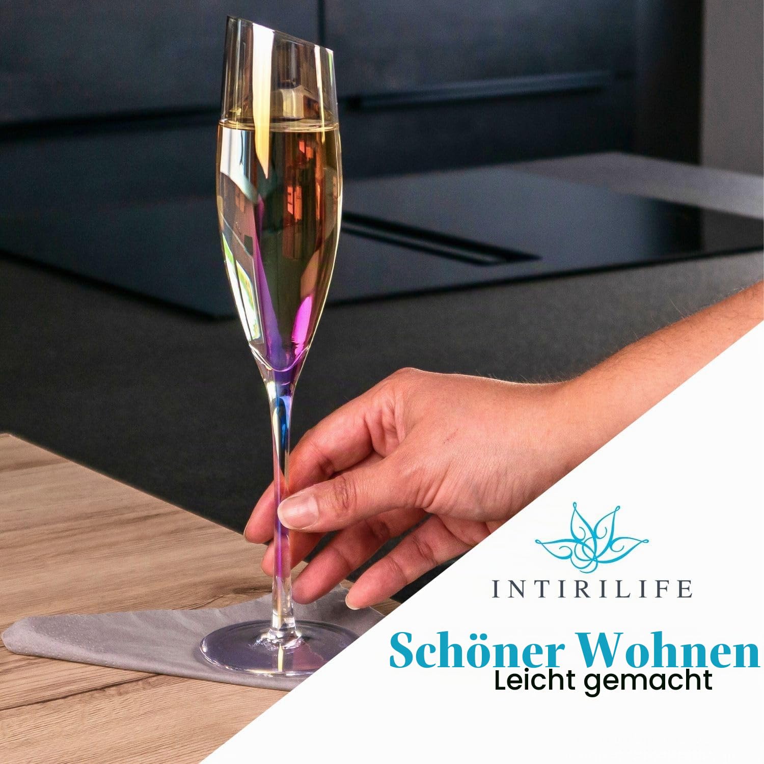 Intirilife Champagnerglas Regenbogen 150 ml 2er-Set Kristallglas