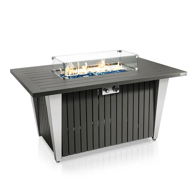 Serenelife Fire Pit Feuertisch Propan Glas-Windschutz