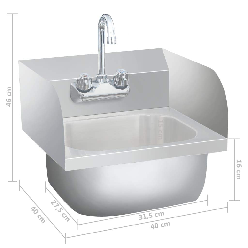 vidaXL Gastro Handwaschbecken Edelstahl 40x40cm mit Hahn