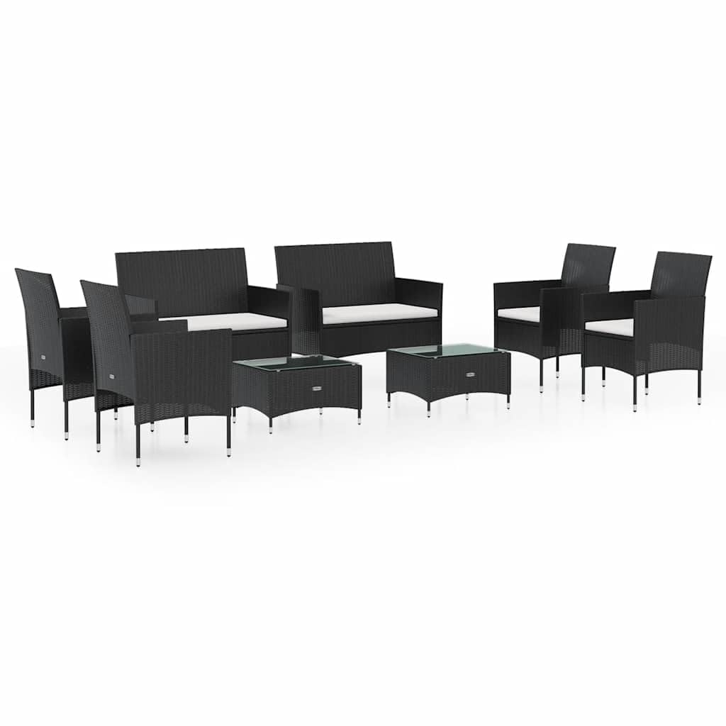 vidaXL Garten-Lounge-Set 8-tlg. Rattan schwarz mit Auflagen