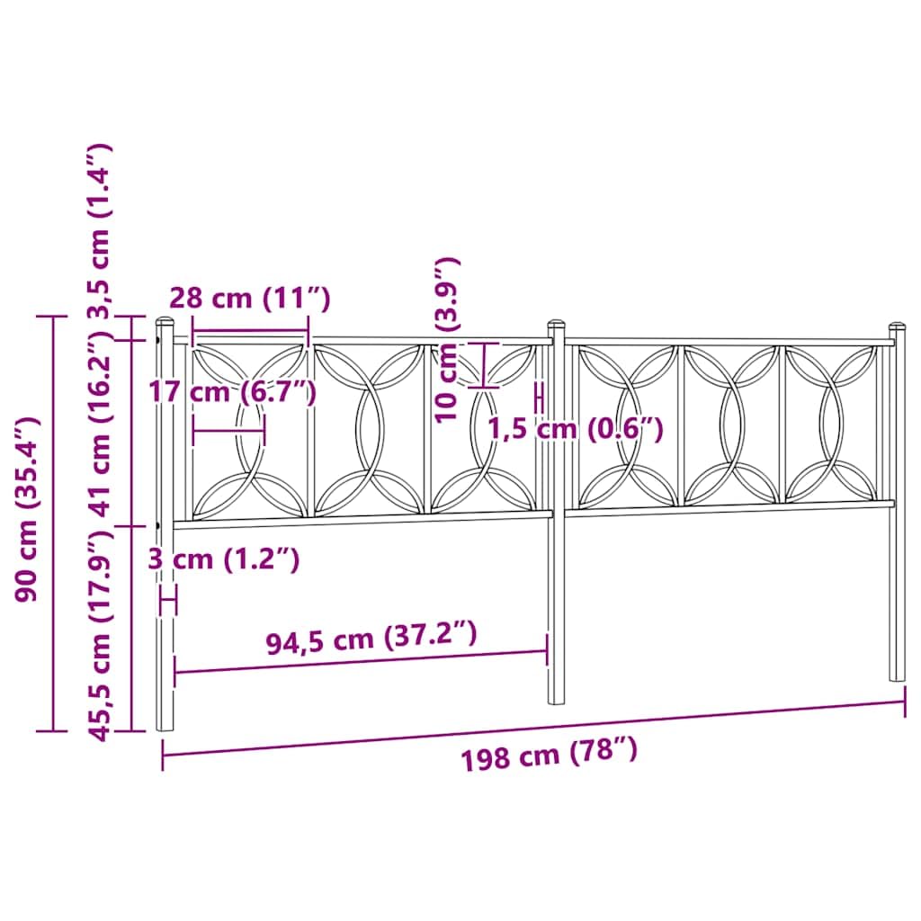 vidaXL Kopfteil Metall Schwarz 193 cm Bettkopfteil Stahl
