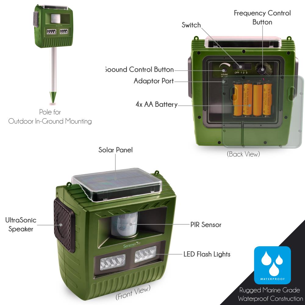 Serenelife Tiervertreiber Solar Ultraschall Grün IP44