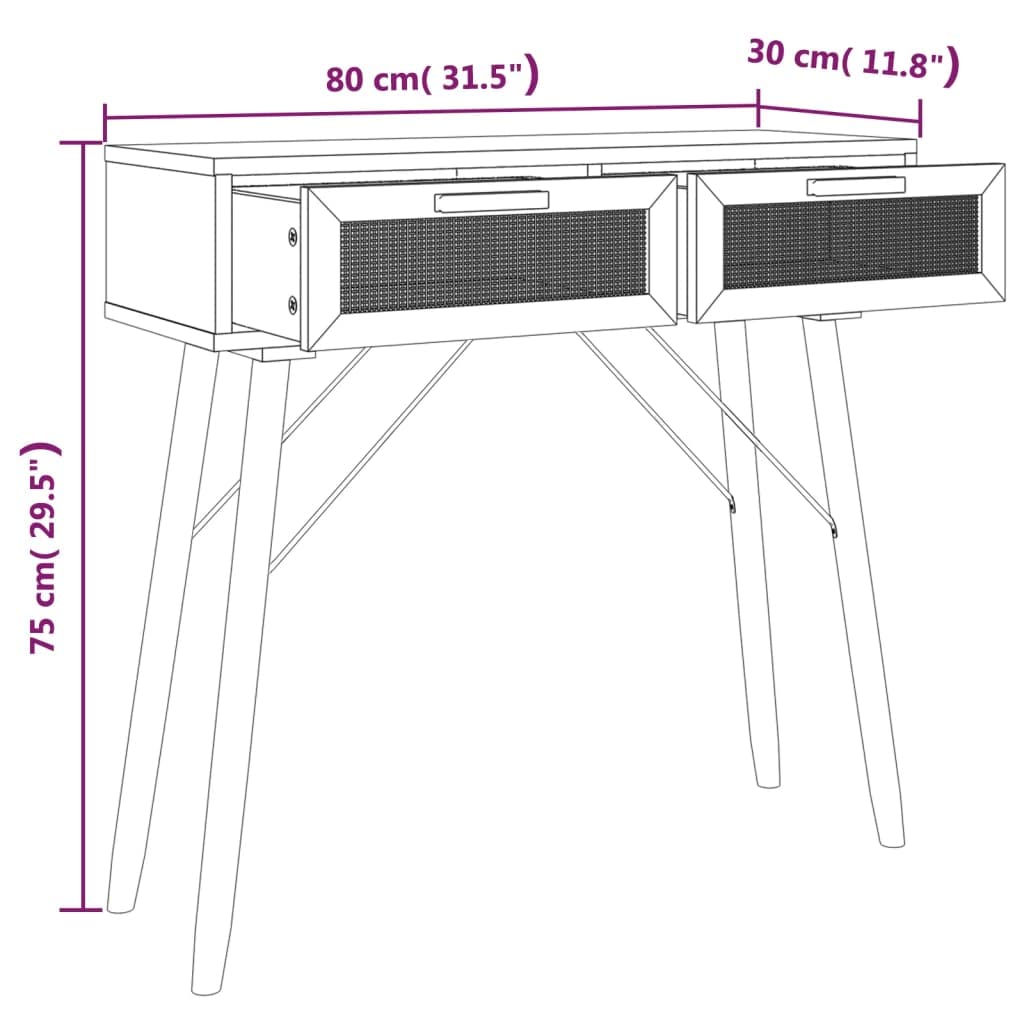 vidaXL Konsolentisch Weiß 80x30x75cm mit Schubladen Rattan