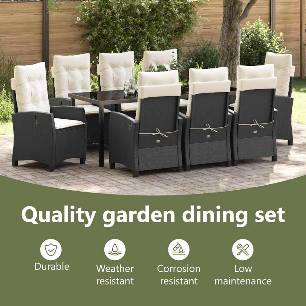 vidaXL Garten Essgruppe Schwarz Poly-Rattan 9 Stk.
