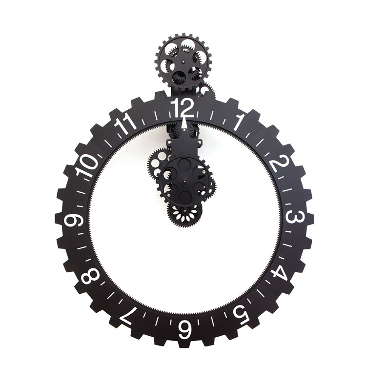Kikkerland Big Wheel Wanduhr Schwarz Industrial Zahnräder