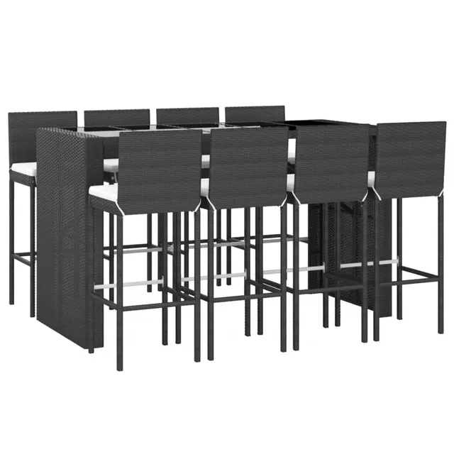 vidaXL Heim & Garten 9-tlg. Gartenbar-Set schwarz mit Kissen