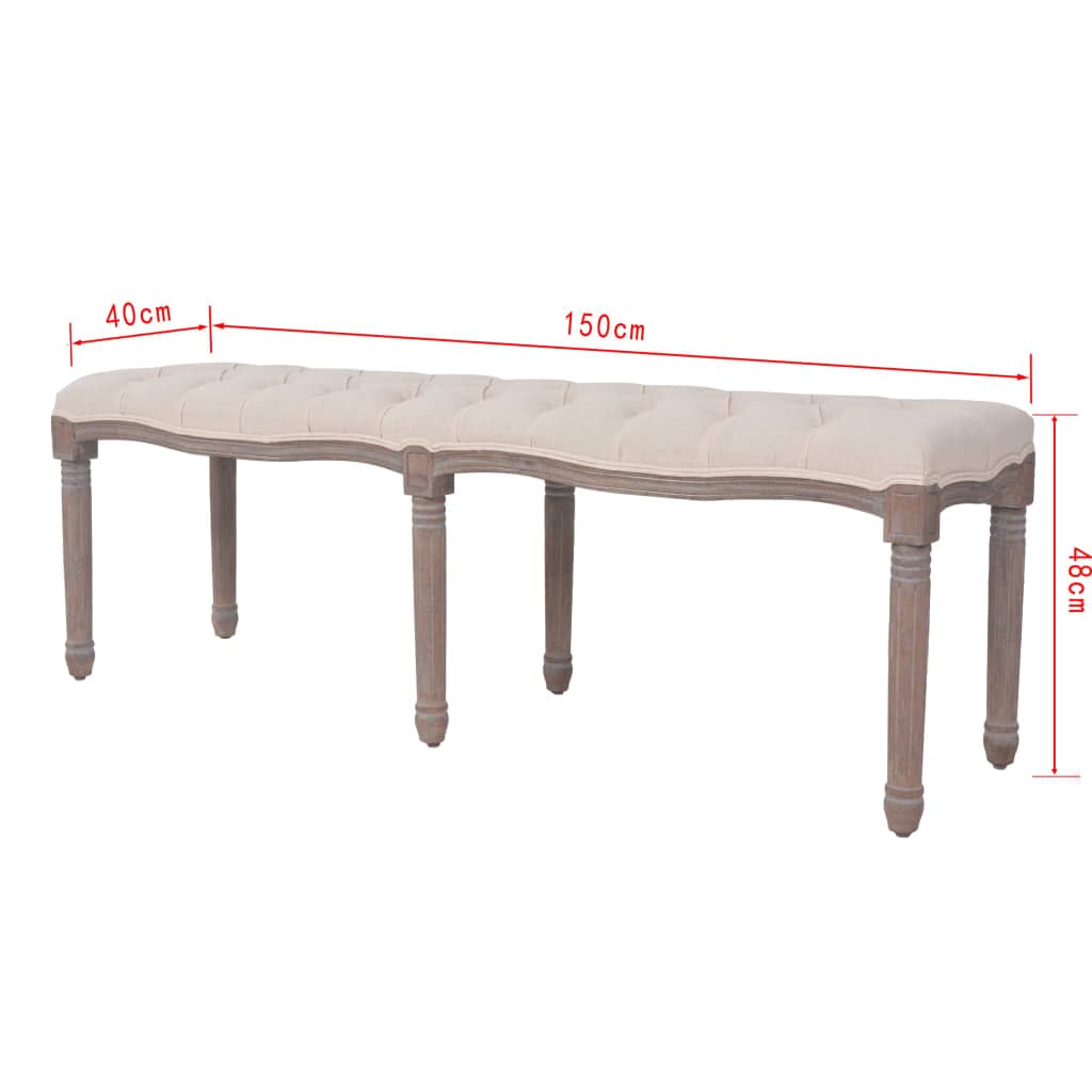 vidaXL Bank Sitzbank 150x40x48 cm Cremeweiß Leinen Holz