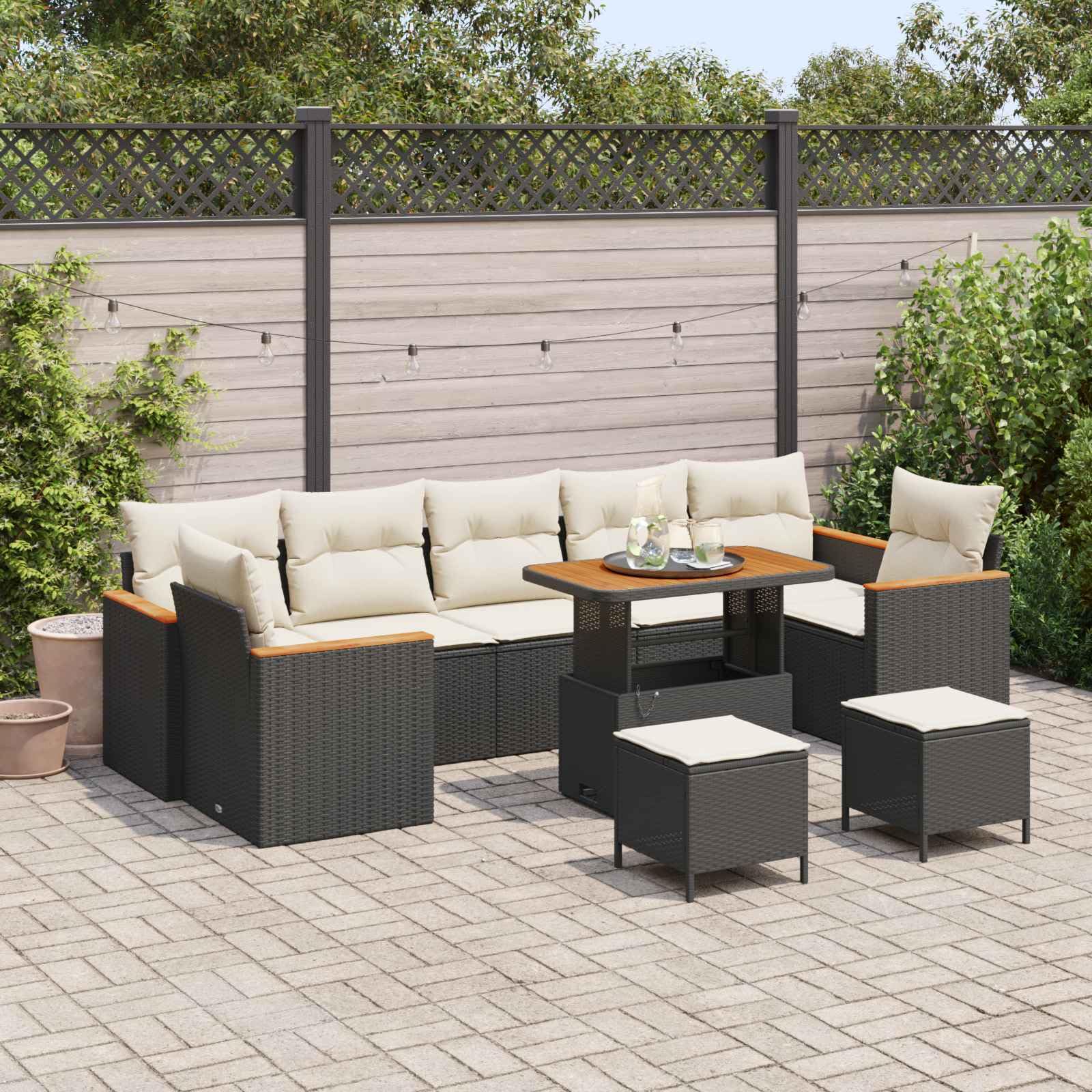 vidaXL Heim & Garten Gartensofa Schwarz-Cremeweiß Poly-Rattan