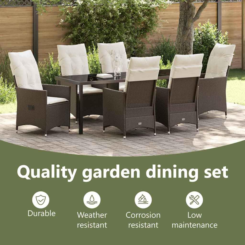vidaXL Garten Essgruppe 7-tlg Poly-Rattan Braun UV-beständig