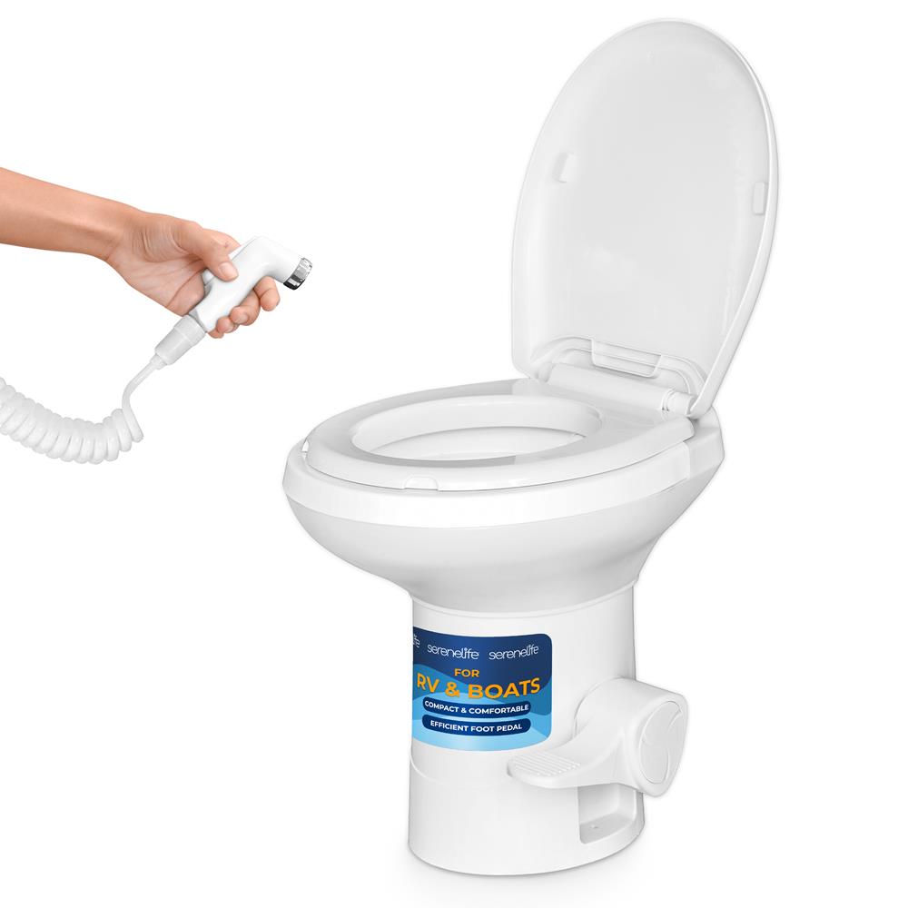 Serenelife Camping WC Weiß HDPE Campingtoilette Fußpedal
